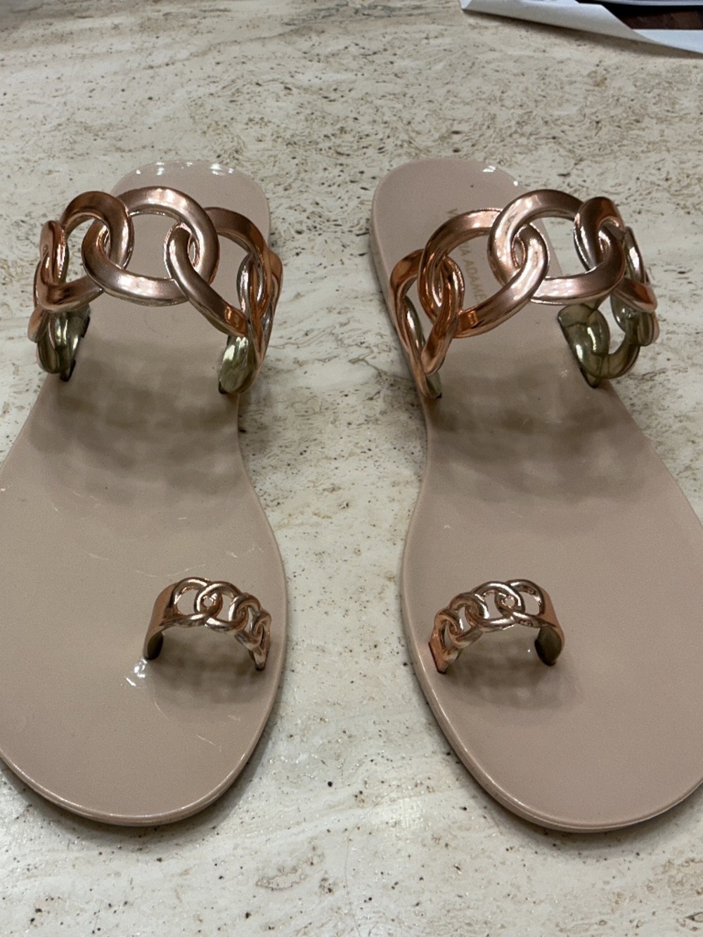 Victoria Adam’s Jelly Sandals Metallic Rose Chain Link Strap and Matching Toe
